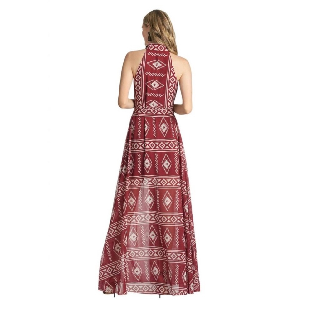NWT SACHIN + BABI Selena Gown in Aztec Borders Crimson 8 Long Maxi Flowy